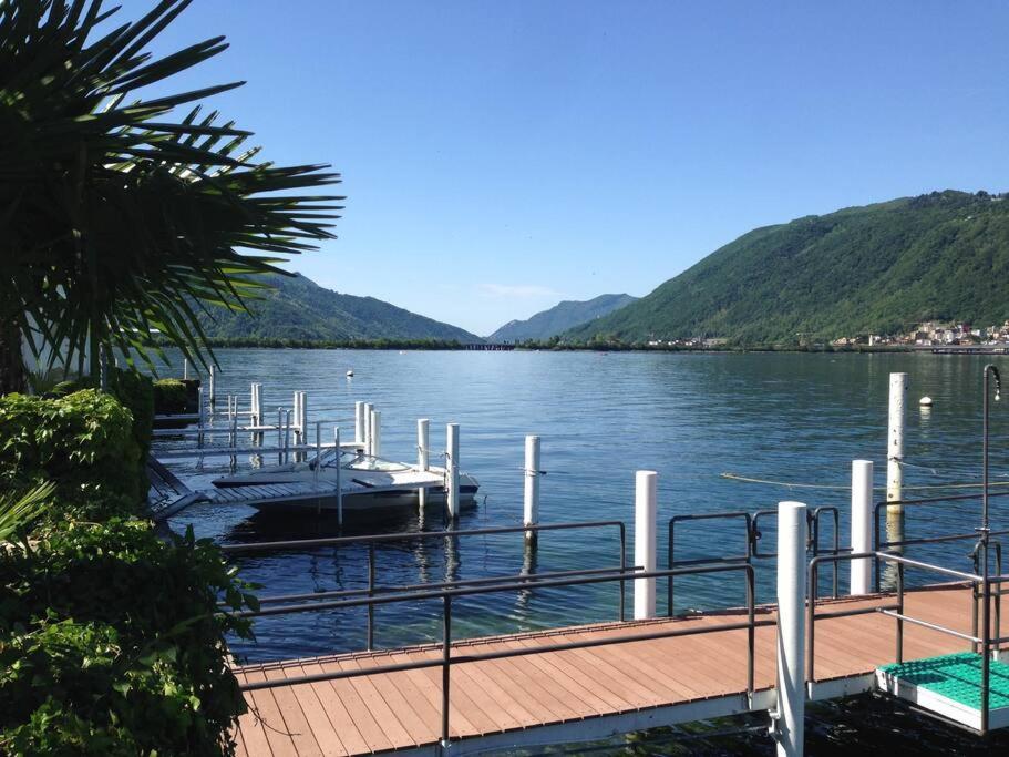 Luganersee, Pool, Strand, Parkplatz, Suite Bissone Ngoại thất bức ảnh