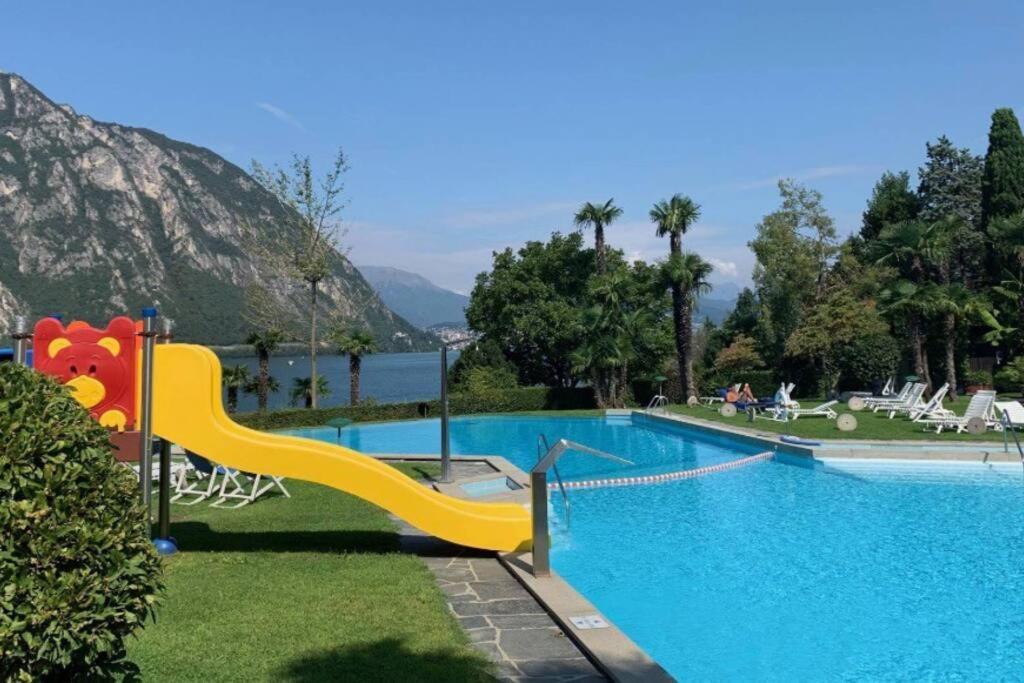 Luganersee, Pool, Strand, Parkplatz, Suite Bissone Ngoại thất bức ảnh